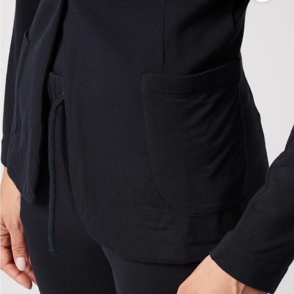 Majestic Filatures French Terry Brushed Fleece One Button Blazer in Noir Size 2 - Picture 2 of 7